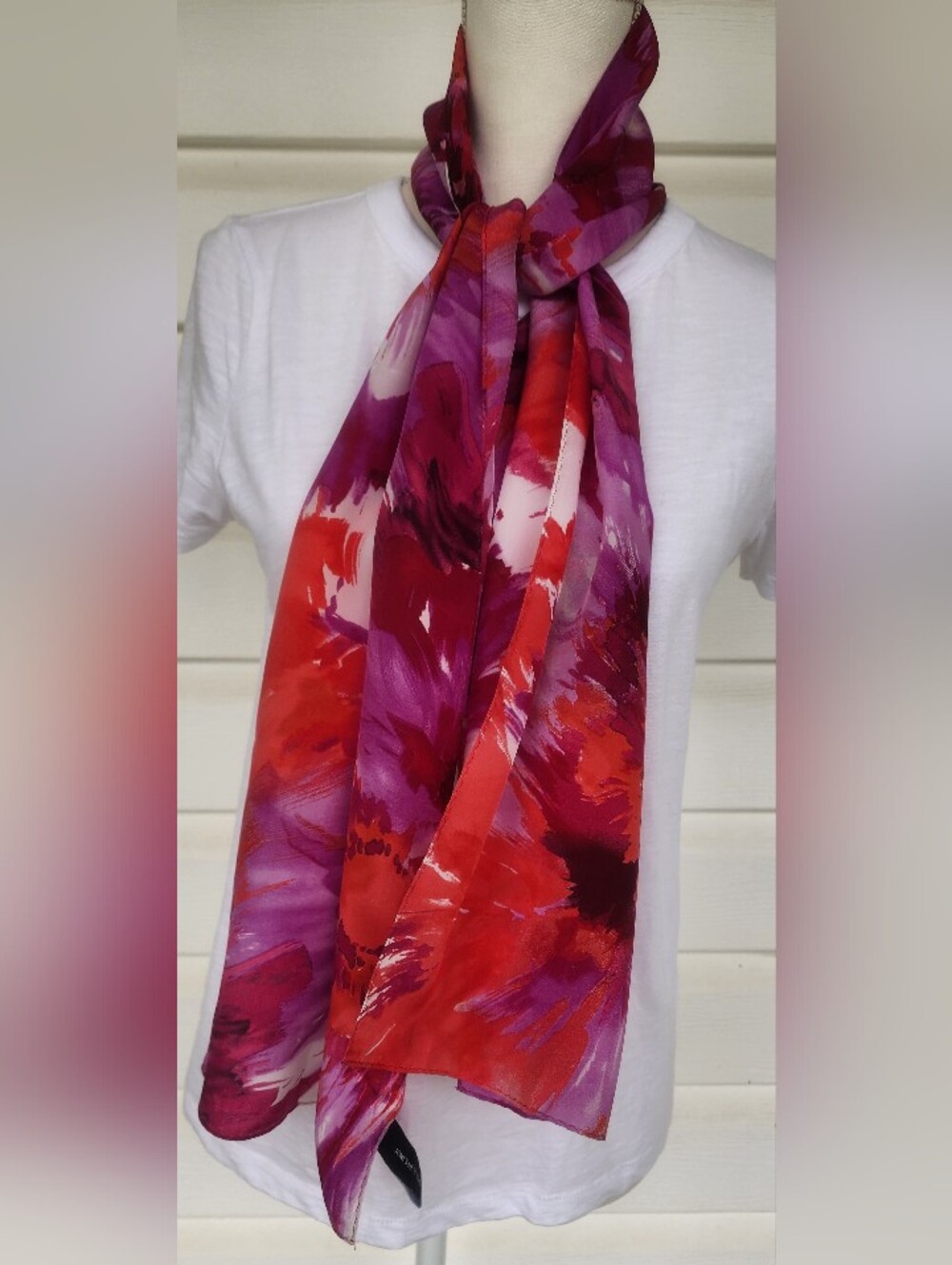 Jones New York Vibrant Floral Red & Purple, Pink SILK Scarf